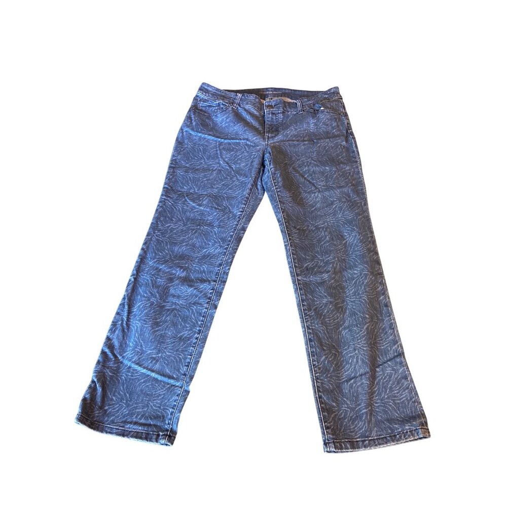 Chicos Straight Leg Jeans 1.5S Blue Leaf Pattern Cotton Blend Womens Pants